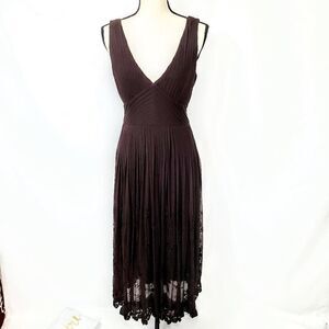 Eci New York Deep V Neck a Line Pleated Gown Dress